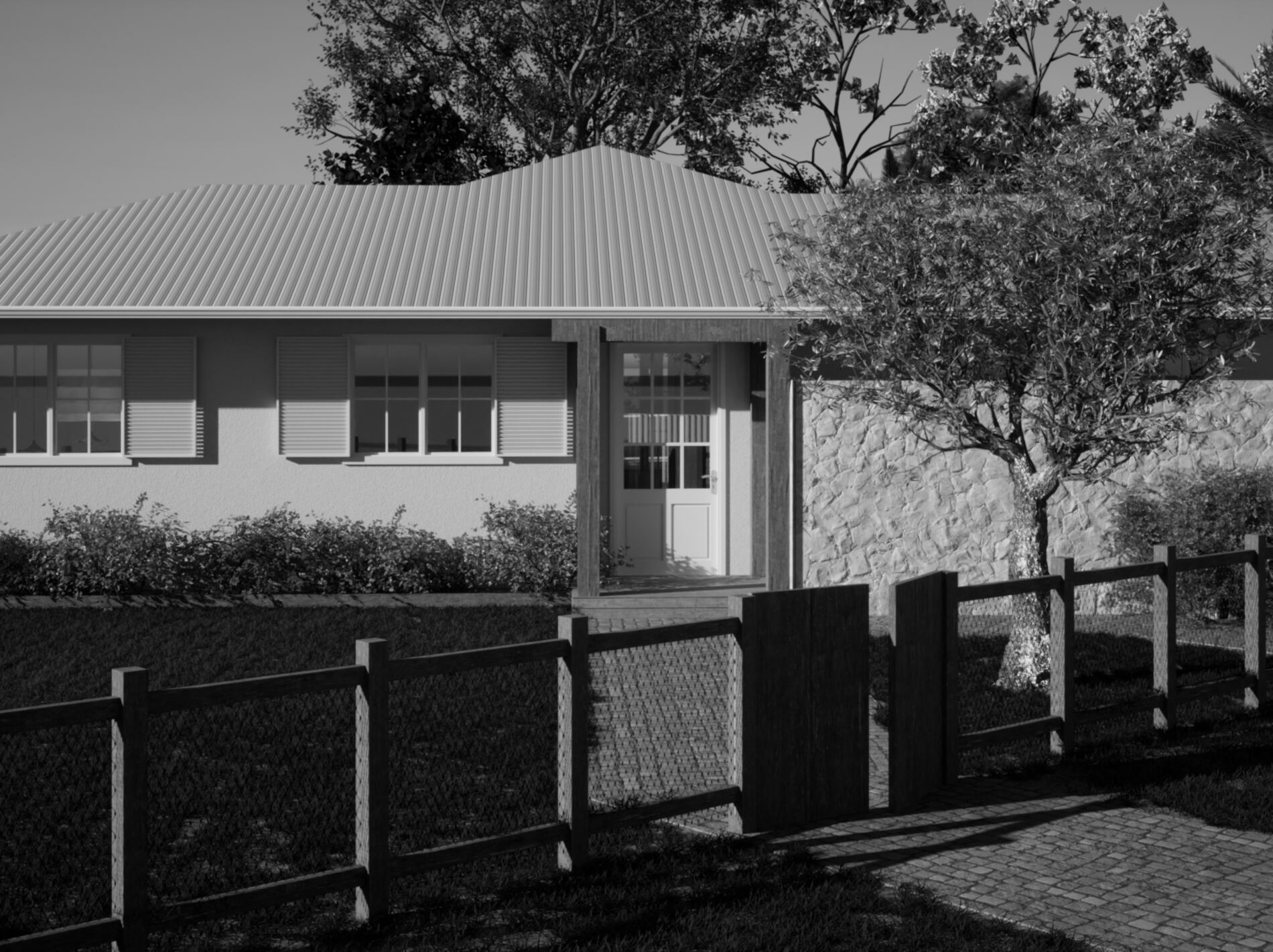 Atmospheric exterior photograph of a completed Jace Space home